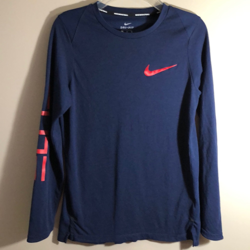 BOYS NIKE DRI FIT BASKETBALL LONG SLEEVE NAVY TOP